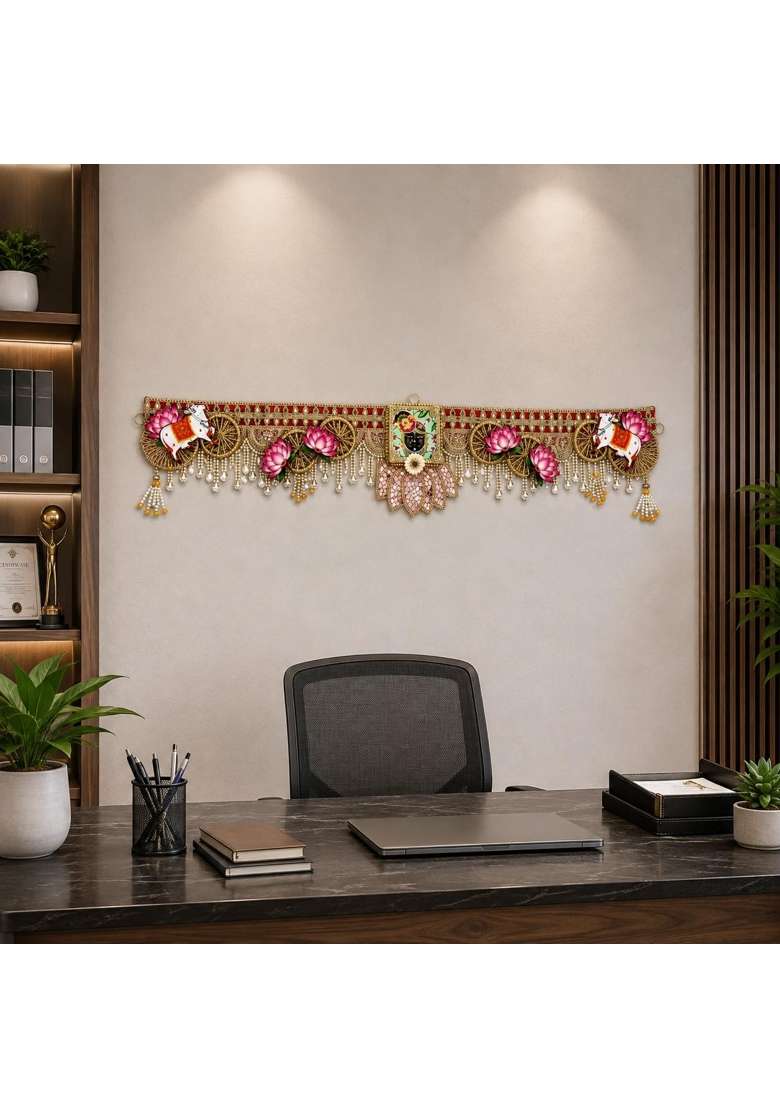 Saffron Shelf Red and Gold Banke Bihari Toran Bandarwal for Home and Door Decoration Pack of 1 - Indya