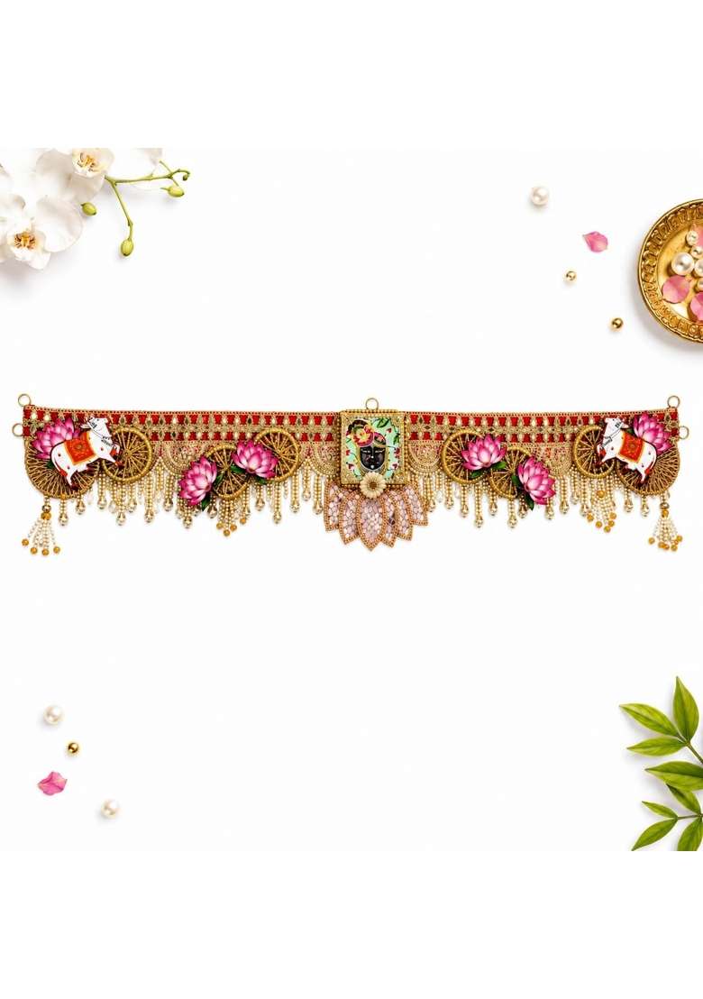 Saffron Shelf Red and Gold Banke Bihari Toran Bandarwal for Home and Door Decoration Pack of 1 - Indya