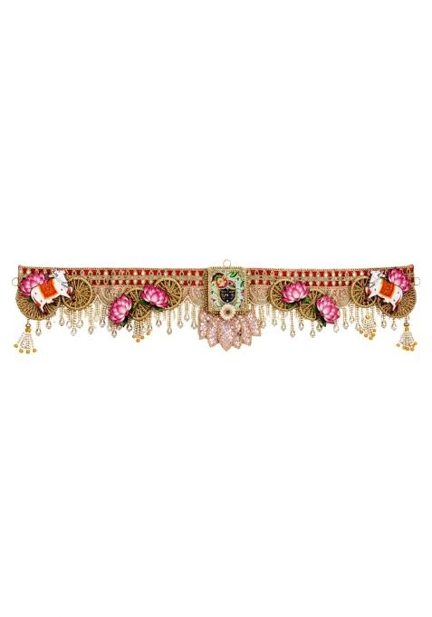 Saffron Shelf Red and Gold Banke Bihari Toran Bandarwal for Home and Door Decoration Pack of 1