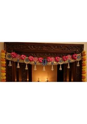 TRIO Enterprises Handcrafted Peacock Figure Pink Lotus Patch Pionoi Flower Toran Door Hanging 39 Inch