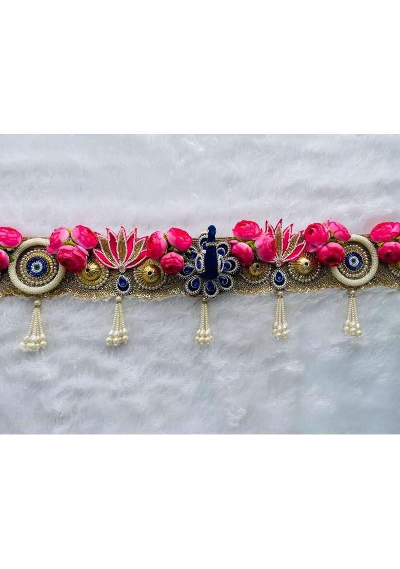 TRIO Enterprises Handcrafted Peacock Figure Pink Lotus Patch Pionoi Flower Toran Door Hanging 39 Inch - Indya