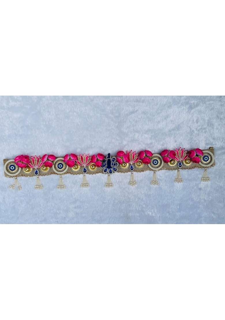 TRIO Enterprises Handcrafted Peacock Figure Pink Lotus Patch Pionoi Flower Toran Door Hanging 39 Inch - Indya