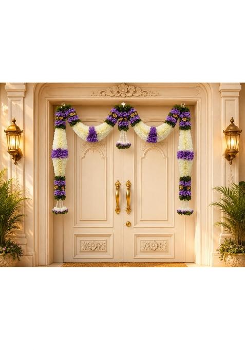 Amazon Brand UMI Purple and Cream Hanging Artificial Flower Toran for Main Door Entrance