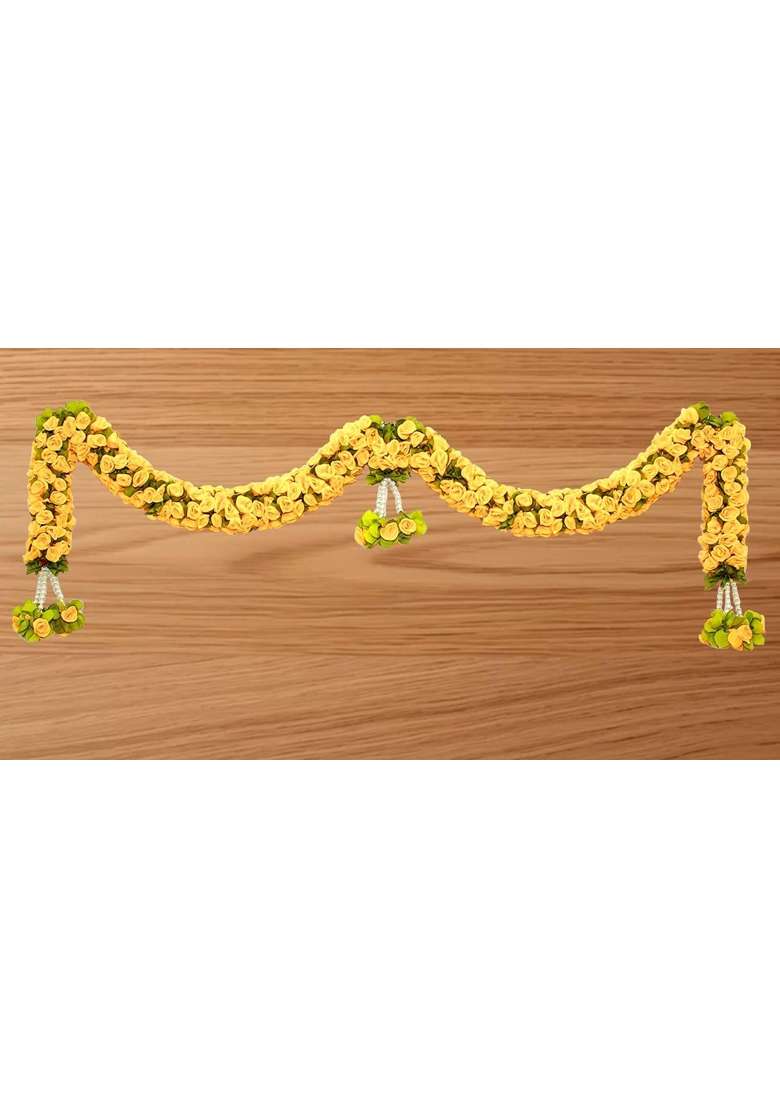 Tia Crafts Artificial Rose Door Garland Pink Flower Toran with Hangings Handmade Entrance Decoration Yellow - Indya
