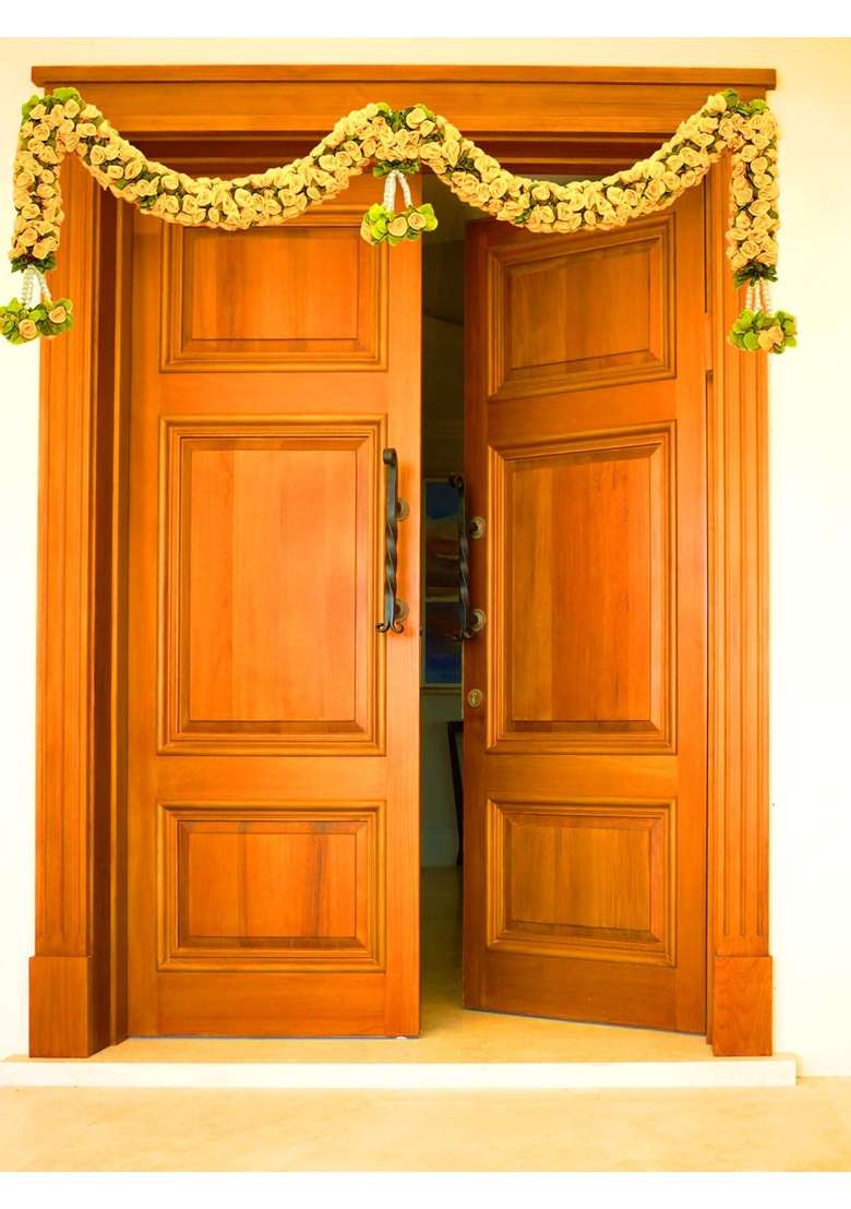 Tia Crafts Artificial Rose Door Garland Pink Flower Toran with Hangings Handmade Entrance Decoration Yellow - Indya