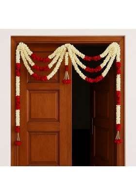 Tia Crafts Traditional Jasmine and Rose Flower Garland Toran for Door Wall Festival Wedding Pooja Decoration