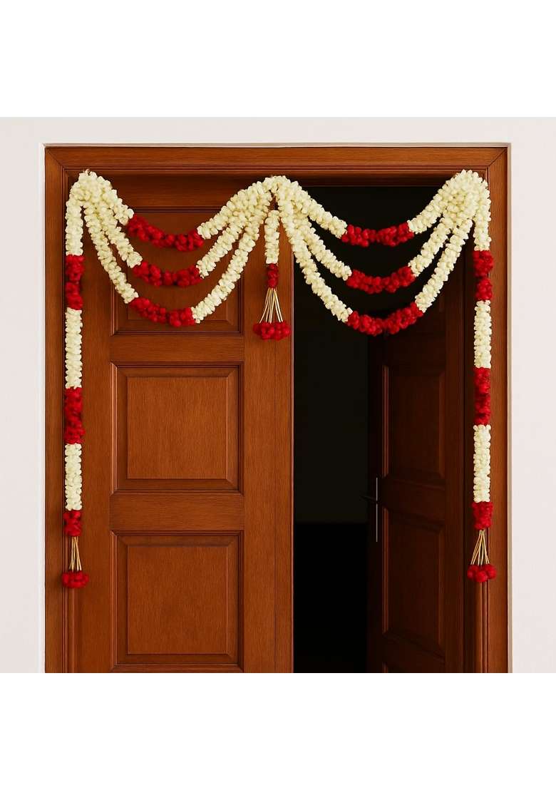 Tia Crafts Traditional Jasmine and Rose Flower Garland Toran for Door Wall Festival Wedding Pooja Decoration - Indya