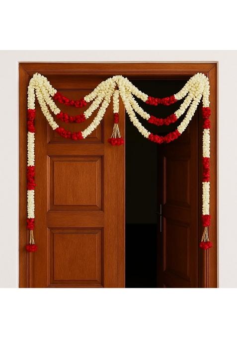 Tia Crafts Traditional Jasmine and Rose Flower Garland Toran for Door Wall Festival Wedding Pooja Decoration