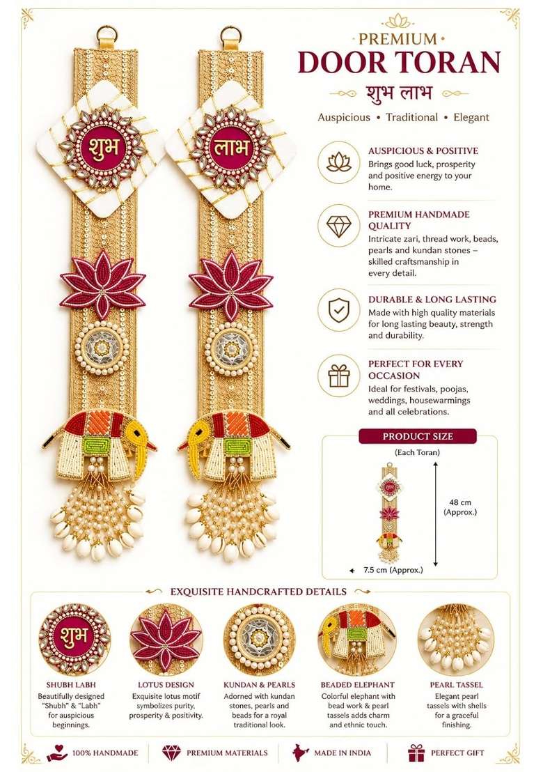Premium Handmade Shubh Labh Door Toran for Main Door Entrance - Indya