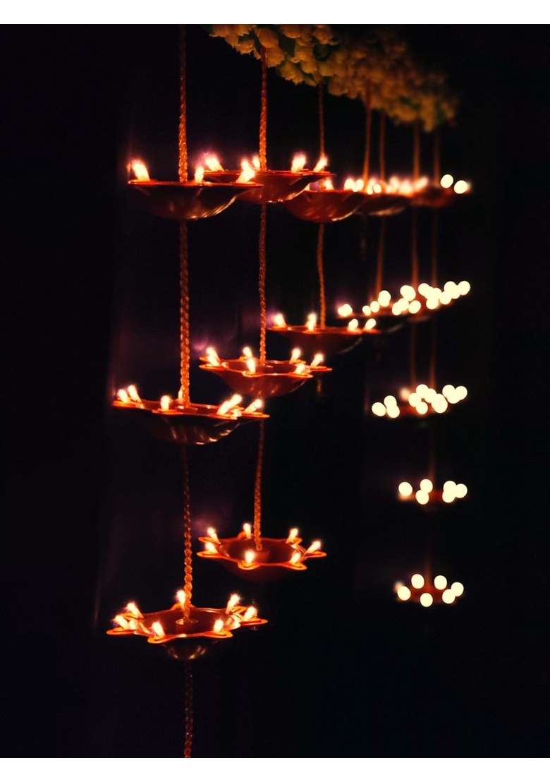 Brown Made in India Plastic Hanging Electric Toran with 21 Diyas - Indya