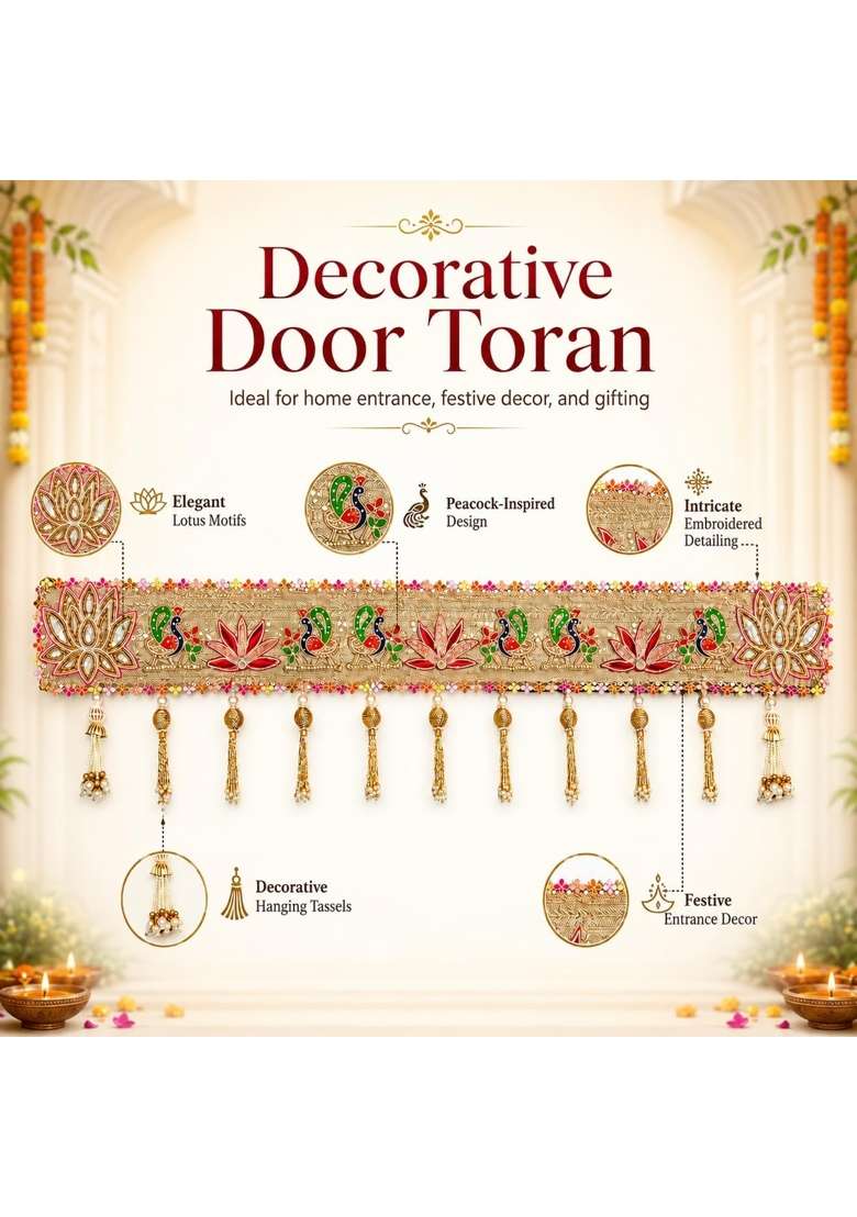 Craftvatika Multicolour Lotus Peacock Toran for Main Door Entrance - Indya