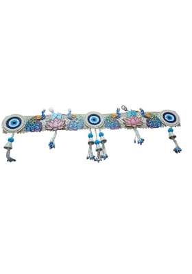 Decorative Door Toran with Evil Eye and Peacock Beaded Hanging Bandarwal with Bells Blue and Pink