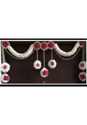 Mohini Wall Door White Gajra with Golden Bells Big Bell Hanging Torans Garland Bandhwar Decoration Item