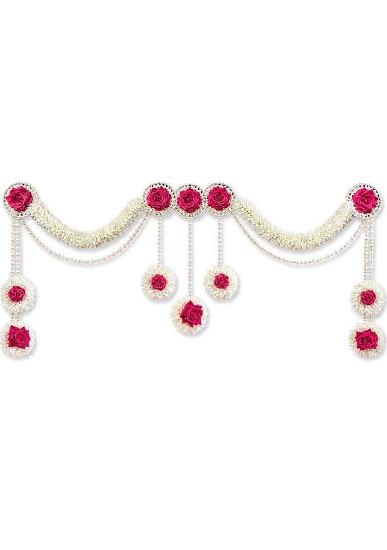 Mohini Wall Door White Gajra with Golden Bells Big Bell Hanging Torans Garland Bandhwar Decoration Item - Indya