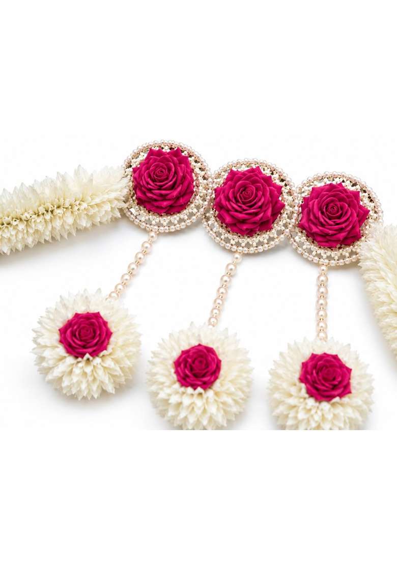 Mohini Wall Door White Gajra with Golden Bells Big Bell Hanging Torans Garland Bandhwar Decoration Item - Indya