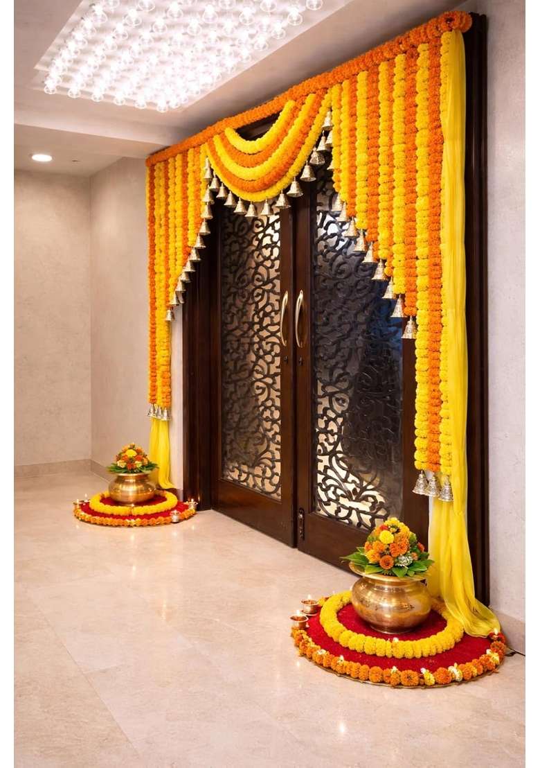 Sellplus Artificial Marigold Genda Flower Beads Decorative Bandhanwar Traditional Door Hanging Toran Pack of 1 - Indya