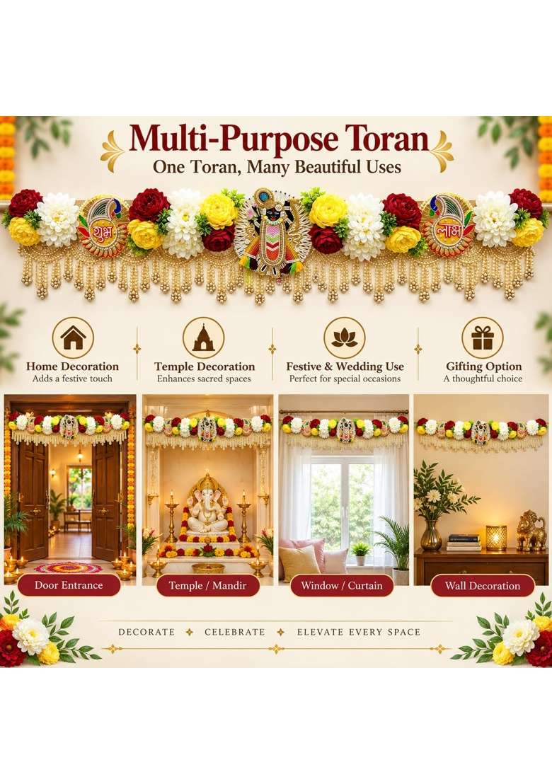 Craft Shop India Shreenathji Floral Lace Toran Bandhanwar for Door Entrance and Temple - Indya