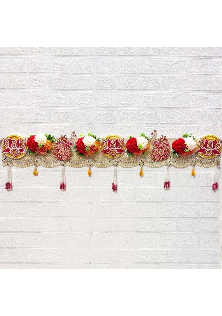 Craft Shop India Peacock Red Lotus Floral Toran Bandhanwar for Door Entrance and Temple - Indya