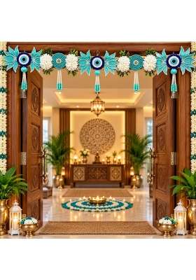 Craft Shop India Firozi Evil Eye Lotus Toran Bandhanwar for Door Entrance and Temple