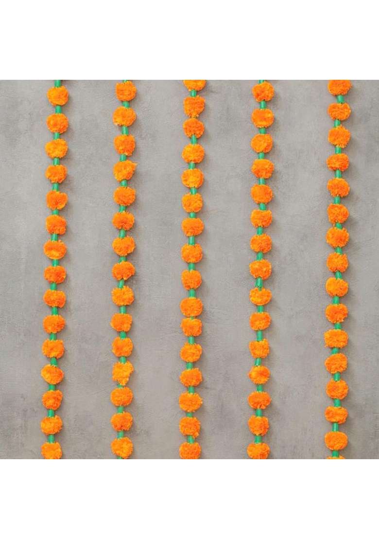 Red WIND Artificial Small Marigold Hanging Flower Strings Orange 6 Feet Each - Indya