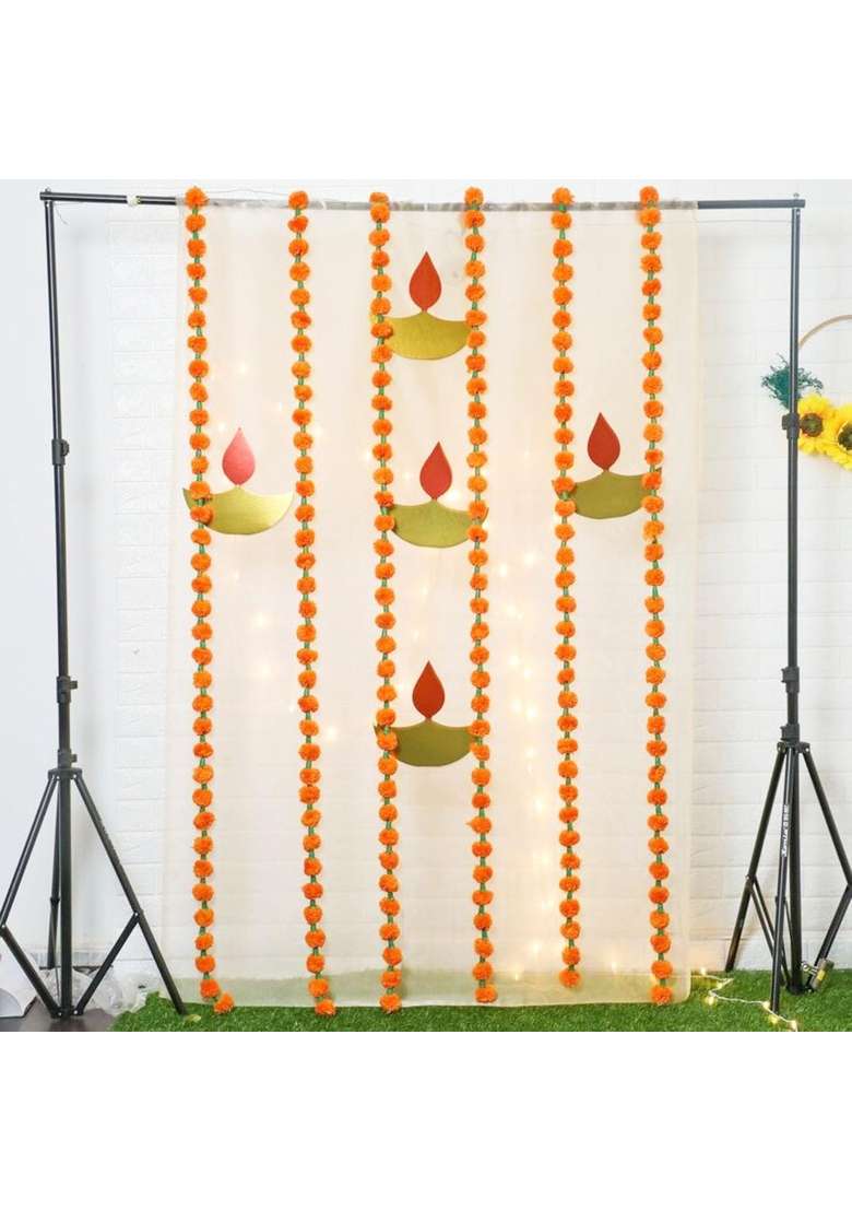 Red WIND Artificial Small Marigold Hanging Flower Strings Orange 6 Feet Each - Indya