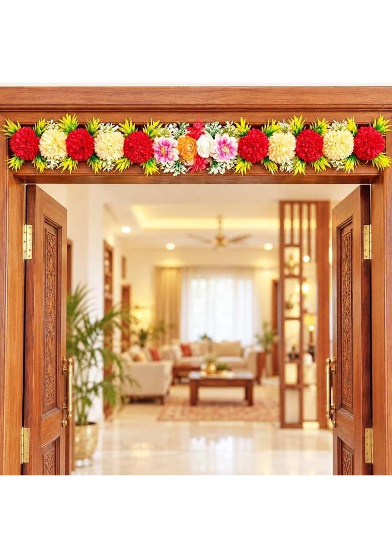 Craft Shop India Red Cream Multicolor Flower Toran for Main Door - Indya