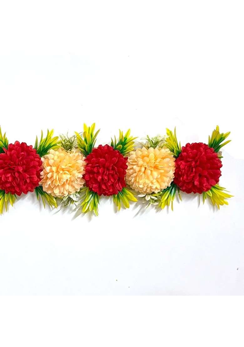 Craft Shop India Red Cream Multicolor Flower Toran for Main Door - Indya
