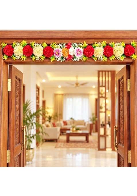 Craft Shop India Red Cream Multicolor Flower Toran for Main Door