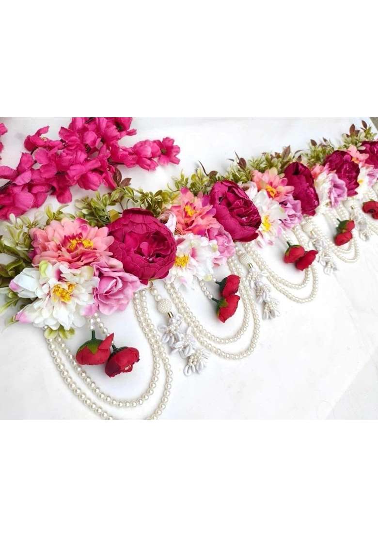 Anishop Premium Heavy Floral Door Toran for Main Gate Luxury Magenta Peony Bandarwal for Diwali Home Entrance - Indya