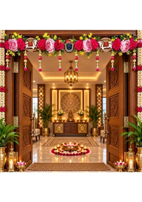 Adikala Red Shrinathji Floral Toran Bandhanwar for Door Entrance