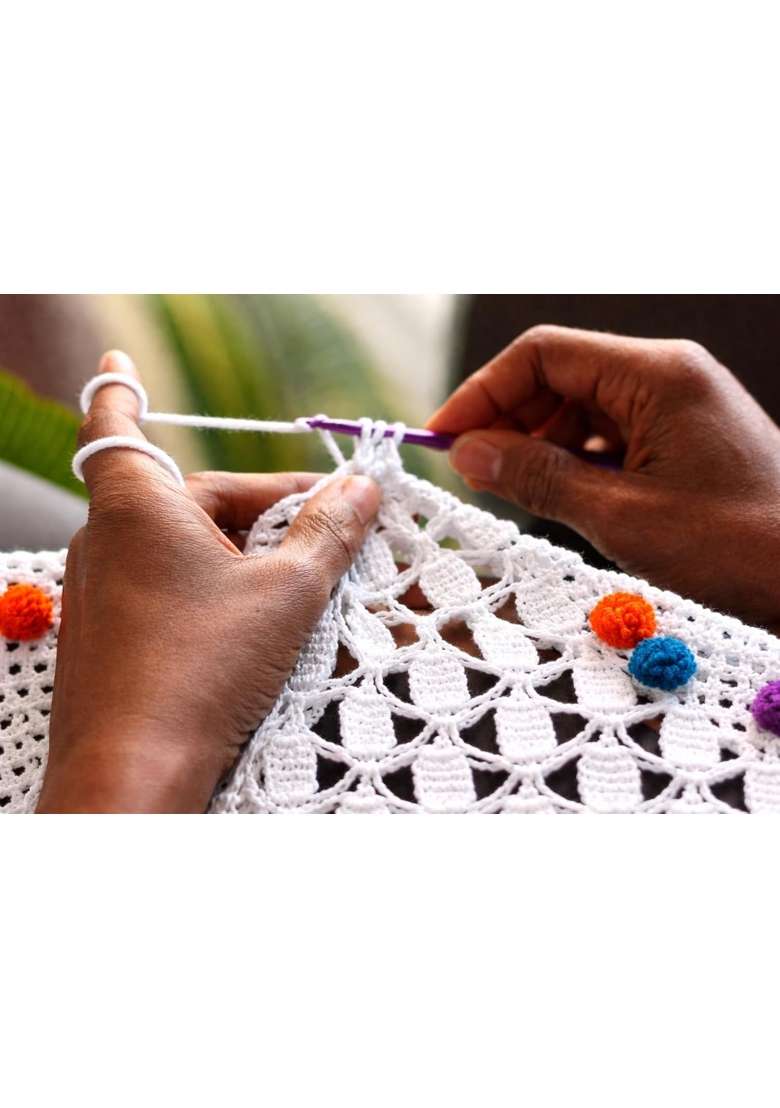 Handmade Crochet Door Toran with Colorful Pom Poms and Tassels - Indya