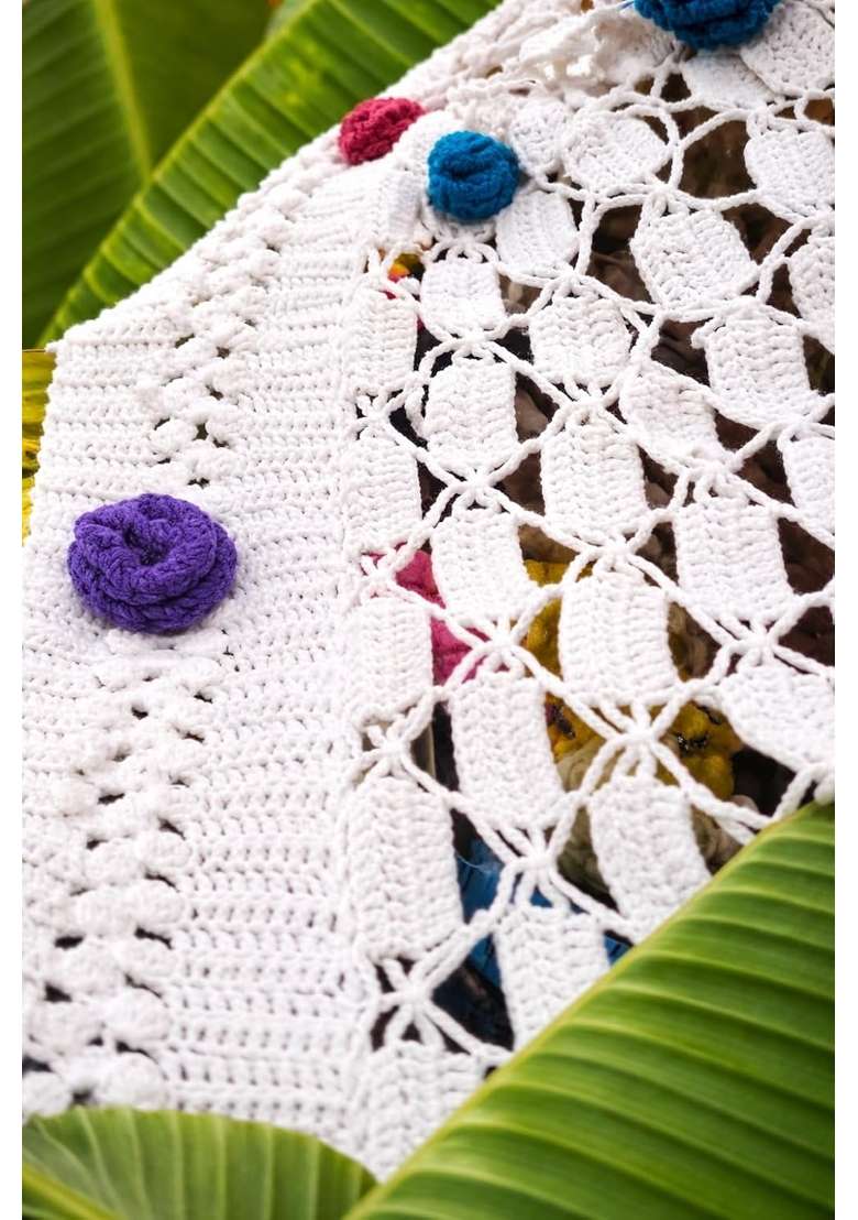 Handmade Crochet Door Toran with Colorful Pom Poms and Tassels - Indya
