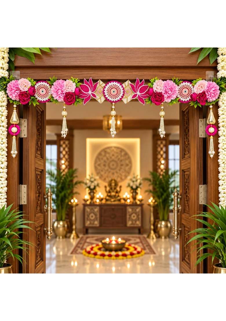 Adikala Rani Pink Floral Toran Bandhanwar for Door Entrance - Indya