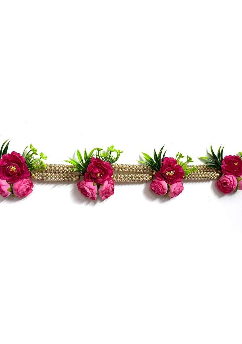 Craft Shop India Rani Pink Flower Toran with Pearl Beads for Main Door and Temple - Indya
