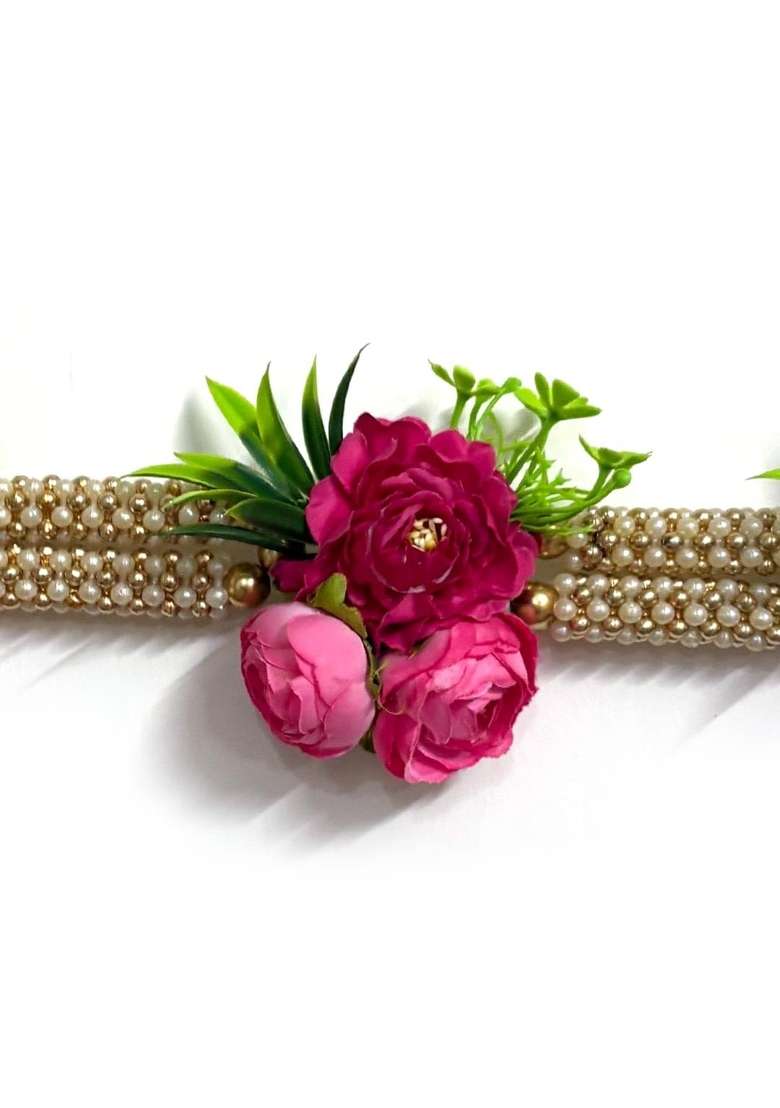 Craft Shop India Rani Pink Flower Toran with Pearl Beads for Main Door and Temple - Indya