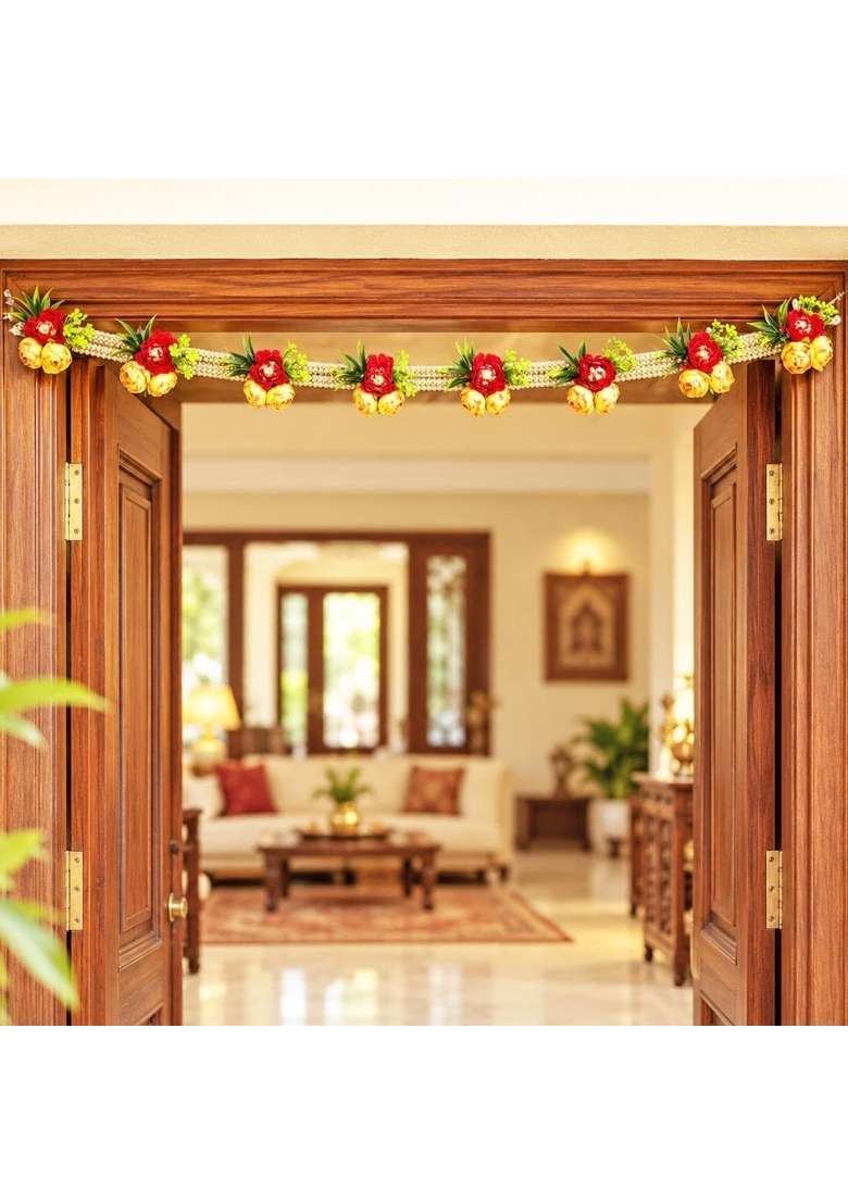 Craft Shop India Pearl Beaded Flower Toran for Main Door and Temple - Indya