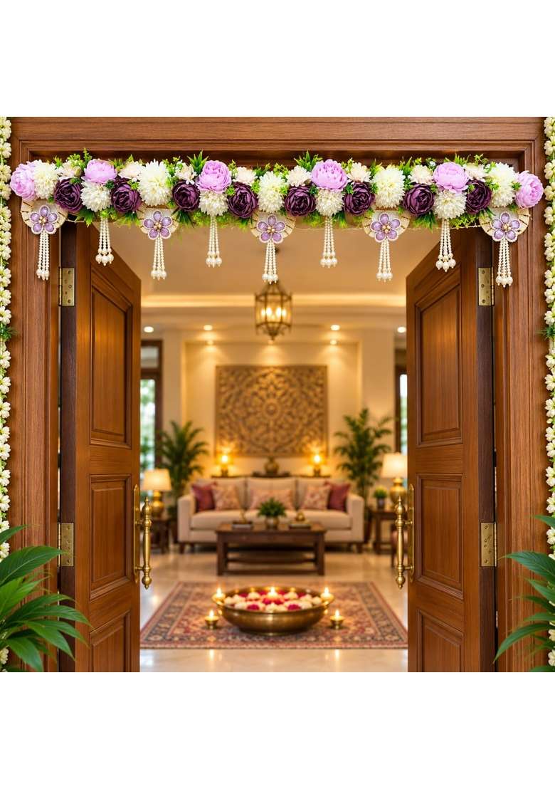 Craft Shop India Light Purple Floral Toran Bandhanwar for Door Entrance and Temple - Indya
