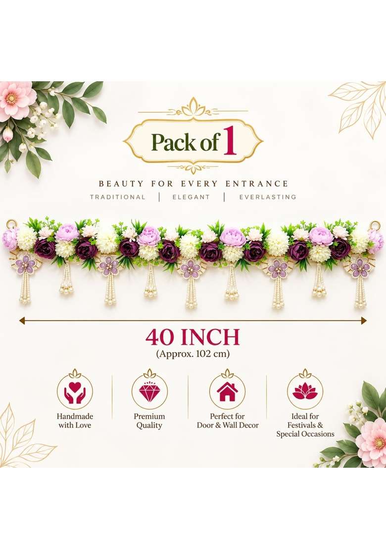 Craft Shop India Light Purple Floral Toran Bandhanwar for Door Entrance and Temple - Indya