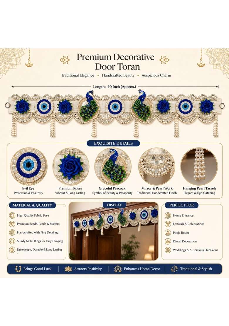 Khillayox Handmade Evil Eye Peacock Door Toran Bandarwal for Main Entrance Festive Wall and Door Decor - Indya