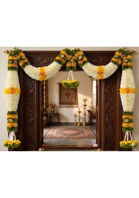 Daedal Crafters Yellow and Green Hanging Artificial Flower Toran for Main Door Entrance