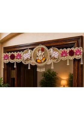 Khillayox Handmade Pearl Beaded Ganesh Door Toran Bandhanwar for Main Door Entrance