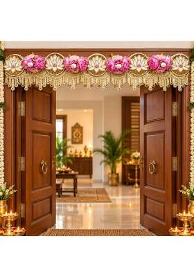 Adikala Lotus Floral Lace Toran Bandhanwar for Door Entrance and Temple 40 Inch Decorative Hanging for Diwali