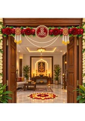 Craft Shop India Red Hare Ka Sahara Floral Toran Bandhanwar for Door Entrance and Temple