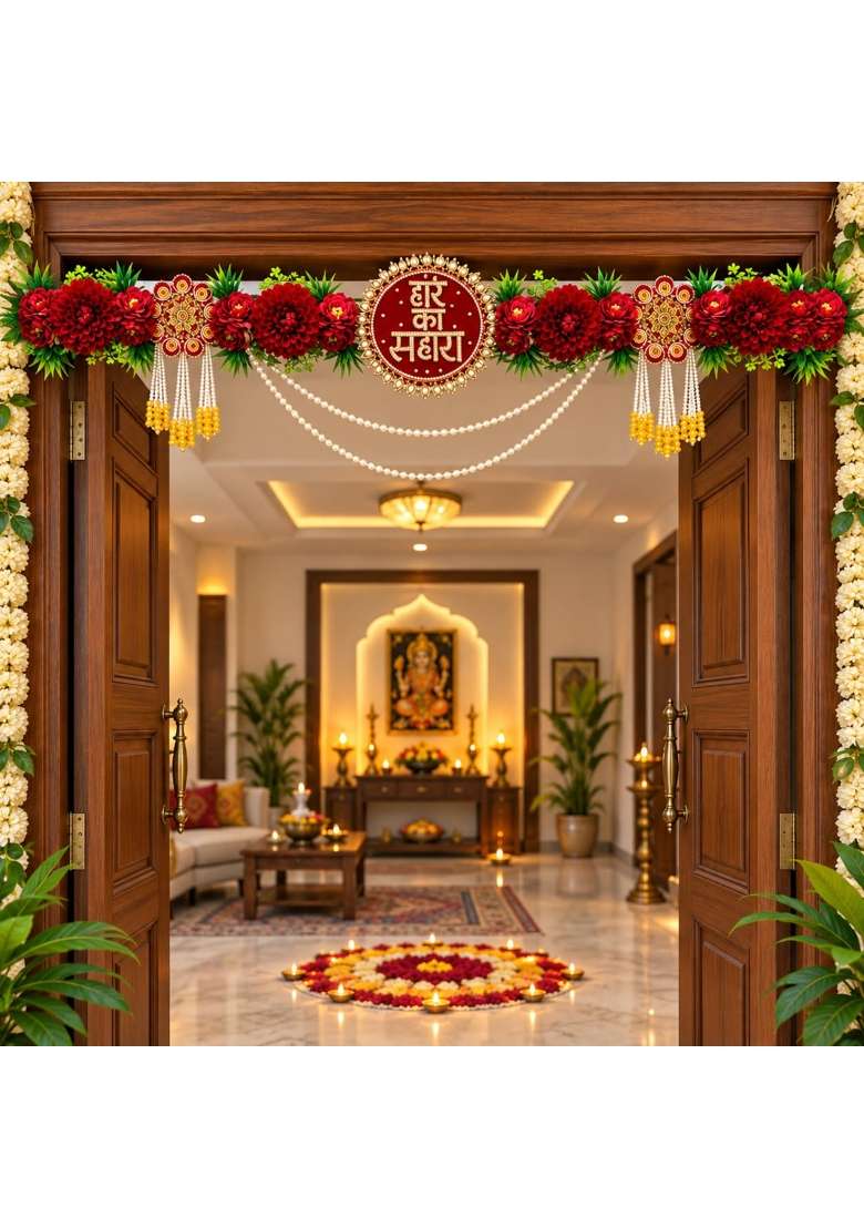 Craft Shop India Red Hare Ka Sahara Floral Toran Bandhanwar for Door Entrance and Temple - Indya