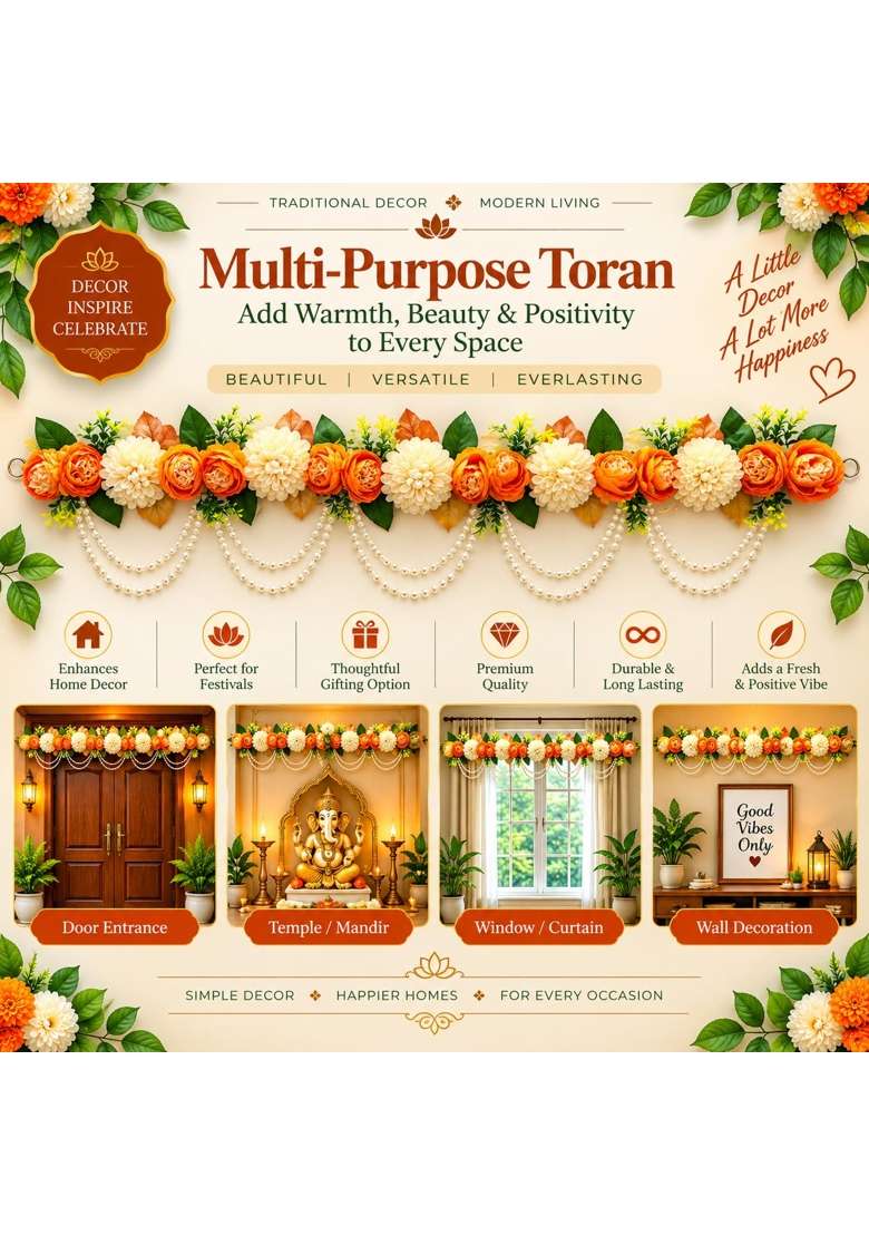 Craft Shop India Orange Flower Toran for Main Door and Mandir - Indya