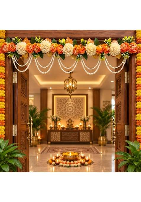 Craft Shop India Orange Flower Toran for Main Door and Mandir