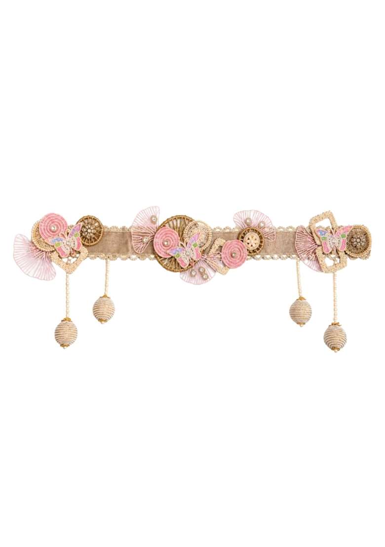 Saffron Shelf Pink and Gold Butterfly Toran Bandarwal for Home Door Office and Wall Decoration Pack of 1 - Indya