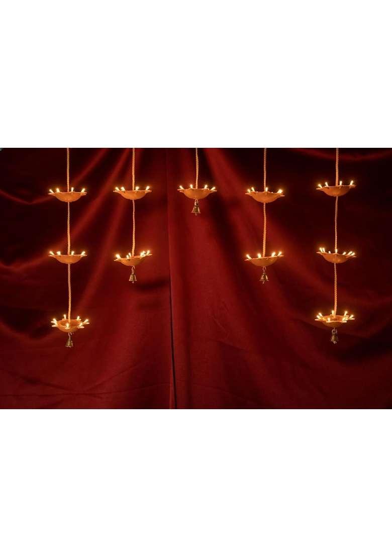 Brown Electric Door Plastic Toran with 11 Diyas Having 7 Neon Bulb Each - Indya
