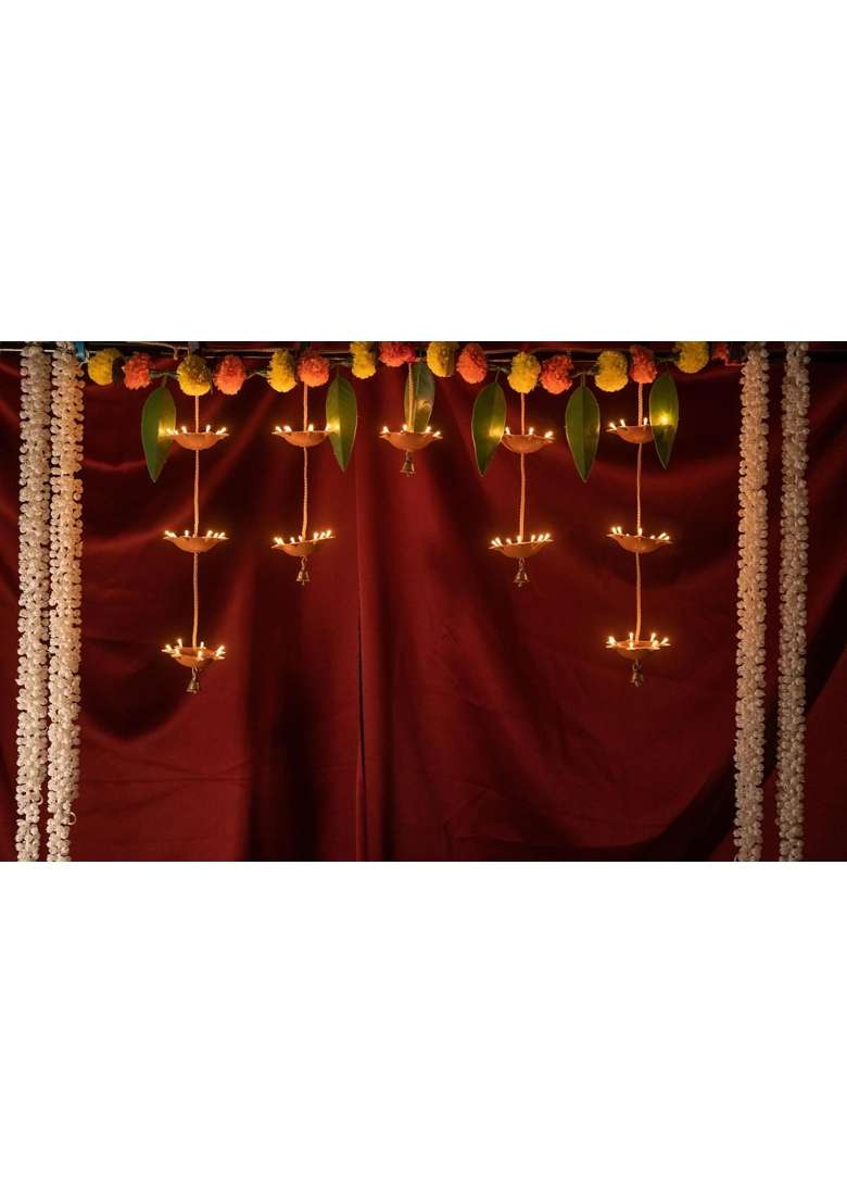 Brown Electric Door Plastic Toran with 11 Diyas Having 7 Neon Bulb Each - Indya