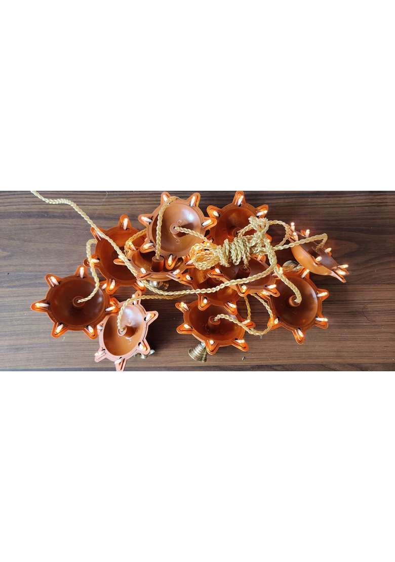 Brown Electric Door Plastic Toran with 11 Diyas Having 7 Neon Bulb Each - Indya